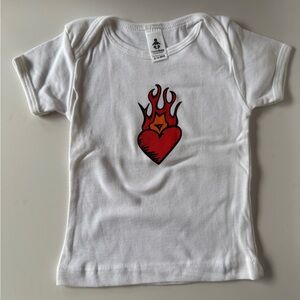 American Apparel White Tee with Red Flaming Heart